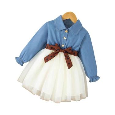 Imagem de Vestido De Menina Azul Jeans De Manga Longa Para Primavera Com Tutu Fa
