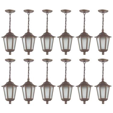 Imagem de Conjunto 12 Pendentes de Teto Marrom Bivolt Luminárias Coloniais Externa Interna Dital