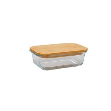 Imagem de Pote Retangular Vidro Boro com Tampa Bambu 370 ml Mimo Style