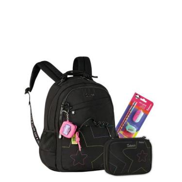 Imagem de Kit Mochila Costas Luluca Youtuber E Estojo Box Teen Escolar, Preto