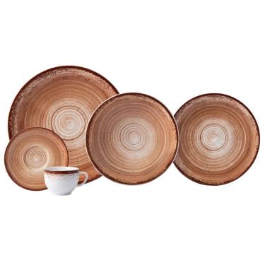 Imagem de Aparelho de Jantar Esfera 30 Peças Porcelana Redondo para Uso Diário Marrom Schmidt