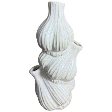 Imagem de Vaso Triplo Decoratico Alho em Ceramica Branco 11x23cm -TUUT