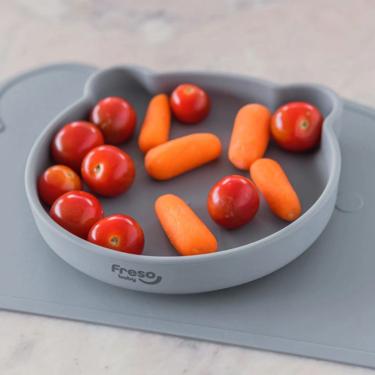Imagem de Prato Alimentação Infantil Urso em Silicone com Ventosa Forte para Método BLW Atóxico e Livre de BPA Cinza Freso