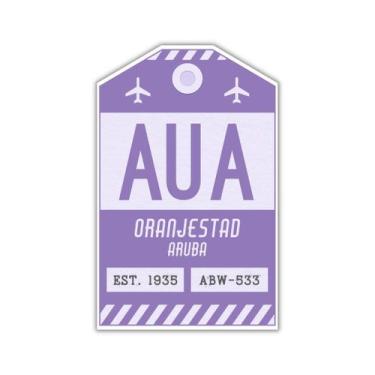 Imagem de Adesivo estilo vintage com código do aeroporto AUA Aruba 5 x 8 cm - Ma