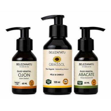 Imagem de Kit Óleo Vegetal de Girassol Abacate e Ojon  100% Puro  BelezaNatu