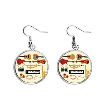 Imagem de Brinco feminino com pingente de guitarra de trombone de piano elétrico