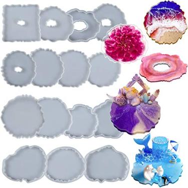 Imagem de Conjunto de moldes de silicone de resina epóxi de ágata, molde de geodo, tapete de copo, suporte de telefone, argila de polímero, cimento de concreto, 15 unidades a 13 cm