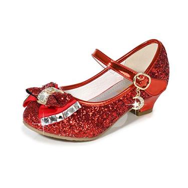 Imagem de Sapatos Cadidi Dinos para meninas sapatos de festa de casamento Salto Mary Jane Princesa Sapatos de flores (Bebê/Criança pequena/Criança grande), Red/B1, 4 Big Kid