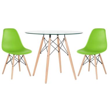 Imagem de KIT - Mesa Eames com tampo de vidro 90 cm + 2 cadeiras Eiffel DSW