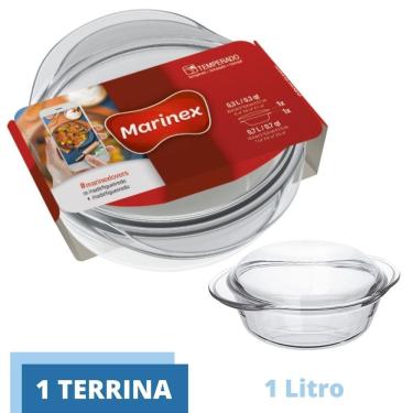 Imagem de Tigela Travessa Vidro Terrina 1L Base 0,7L Tampa 0,3L Nadir