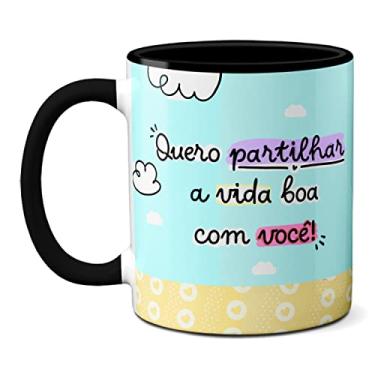 Imagem de Caneca Flork Meme Namorados No Balão A Vida É Boa Com Você (Preta)