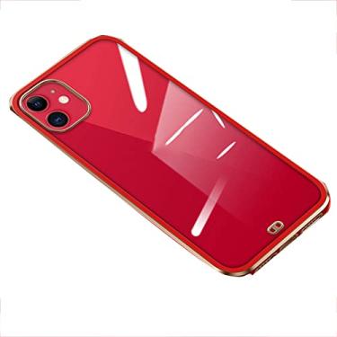 Imagem de GLLDS Capa transparente para iPhone 13/13 Pro/13 Pro Max, Capa traseira transparente de silicone macia TPU bumper à prova de choque borda dourada fina, vermelha, 13 Mini 5,4 polegadas