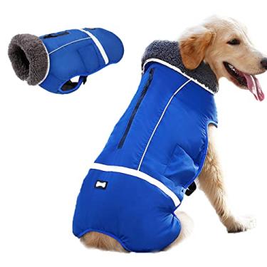 Imagem de Foern Casaco de inverno para cães com gola alta peluda, jaqueta impermeável quente para cães com tira refletiva, colete para cães para clima frio para cães pequenos, médios grandes, azul, P