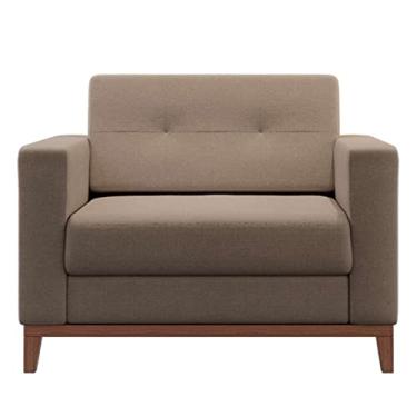 Imagem de Poltrona Living Pés e Base em Madeira Linho Cotton Bege