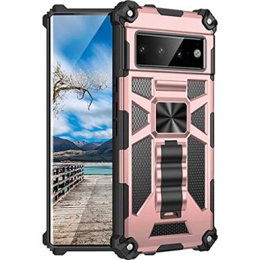 Imagem de ZiEuooo Capa de telefone rígida PC + TPU macio à prova de choque, suporte invisível de metal magnético para Google Pixel 7 6 Pro 7 6 6A, capa traseira de proteção total (rosa, Pixel 6 Pro)