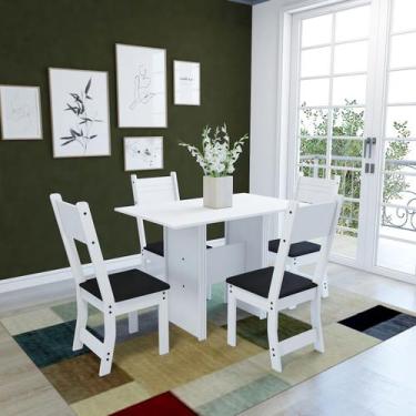 Imagem de Mesa Retangular Branca Sala De Jantar Com 4 Cadeiras Indekes Luiza 78X