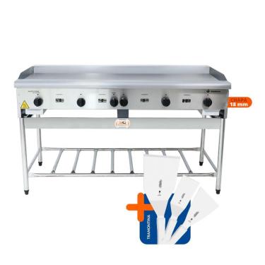 Imagem de Chapa Americana Profissional 150cm a Gás 18mm Lisa Inox Com Pé Cgp150 e Espátulas - Venâncio