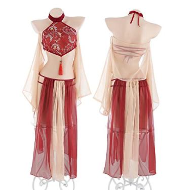 Imagem de Temptshow Lingerie Cheongsam de Gueixa Chinesa Asiática Cosplay Feminina Estilo Chinês Fantasia Anime Japonesa (Vermelho1), Vermelho 1, One Size