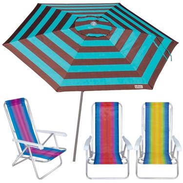 Imagem de Kit Guarda Sol Ombrelone 2,4m Malibu Turquesa 3 Cadeira 8 Posições Alumínio Praia Piscina Camping - Tobee