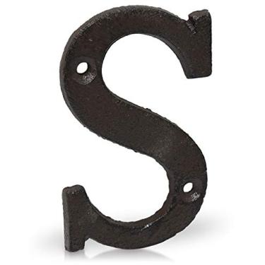 Imagem de Basic Fundamentals Letras de ferro fundido de 7,6 cm para parede e caixa de correio - letra S - letras de caixa de correio de design industrial para placa de endereço e decoração de casa - preto marrom