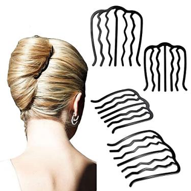 Imagem de 4 peças clipe de garfo de cabelo de metal pentes laterais de cabelo coque updo varas de cabelo francês torção ferramenta de cabelo para coque grampos de cabelo grampos de cabelo para mulheres meninas