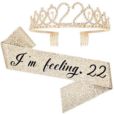 Imagem de Conjunto de tiara "I'm Feeling 22" faixa e strass - Faixa de aniversário de 22 anos 22 presentes de aniversário lembranças de festa