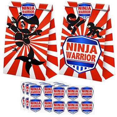 Imagem de Sacolas Ninja Goodie - 24 peças de lembrancinhas de festa Ninja, sacos de doces com adesivos, sacos para presentes de bonde ninja, artigos de festa de aniversário com tema ninja