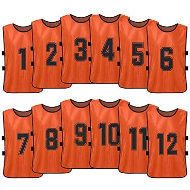Imagem de Tingpai 12 peças de futebol inf l pinnies camisas de futebol de secagem rápida esportes juvenis scrimmage equipe de basquete treinamento babadores nume dos prática colete espo vo