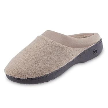 Imagem de isotoner Pantufa feminina felpuda e de cetim acolchoada com espuma viscoelástica para uso interno/externo, Pedra, 6.5-7