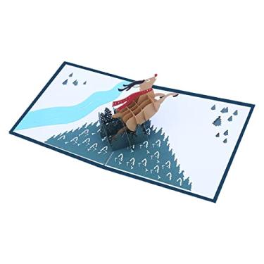 Imagem de Yajun Cartão pop-up de Feliz Natal Alce Decorativo 3D Oco Cartão postal de cumprimentos Ano Novo Feriados Ornamento com Envelope 10 peças