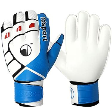 Imagem de Luvas de goleiro de goleiro, proteção para dedos, látex macio, forte aderência, luvas esportivas de treinamento para adultos com proteção de pulso dupla, azul, 5 (comprimento: 15 cm)