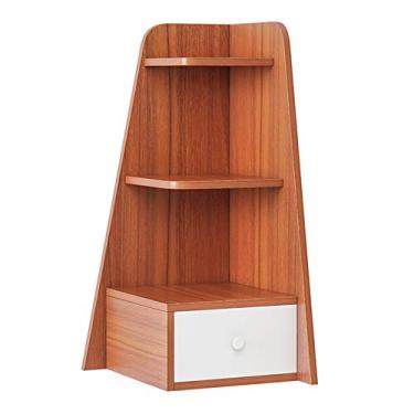 Imagem de KIZQYN Estante Estante de canto de mesa de 3 níveis com 1 gaveta estante suprimentos de escritório organizador de mesa de madeira acessórios rack de exibição estante (cor: latão)