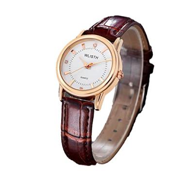 Imagem de Relógios estilo diamante, relógio simples para casais - pulseira de couro com anel de aço - relógio automático de quartzo, relógio feminino - relógio masculino, Branco, Woman's, Relógio Automático