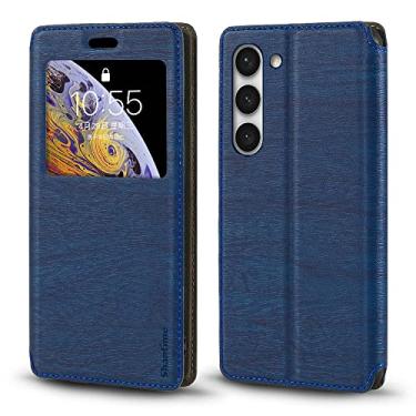 Imagem de Shantime Capa para Samsung Galaxy S23 5G, capa de couro de grão de madeira com porta-cartão e janela, capa flip magnética para Samsung Galaxy S23 5G (") azul