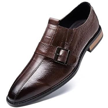 Imagem de Sapato Oxford Masculino Slip On Monk Strap Crocodile Print Polido Bico Quadrado Couro Cano Baixo Antiderrapante Sola de Borracha Casual (Color : Brown, Size : 43 EU)