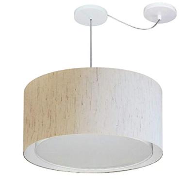 Imagem de Lustre Pendente Cilíndrico com Desvio de Centro Cúpula Tecido 30/50x40 cm, Vivare Iluminação, Pendente4308 LLA, Linho Bege, Médio