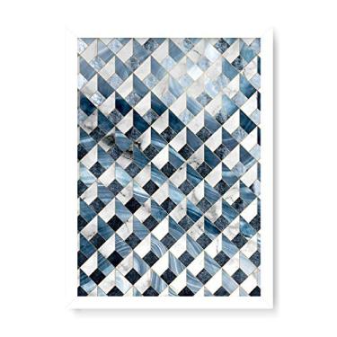 Imagem de Arte Maníacos Quadro Decorativo em Madeira Mármore Cubos - 23x16,25cm (Moldura caixa em laca branca)