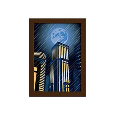 Imagem de Quadro Super Heróis Geek Azul Lua Moldura Marrom 22x32cm