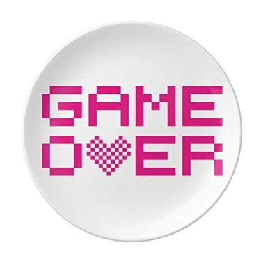 Imagem de Prato de jantar decorativo de porcelana Salver Pink Game Over Pixel