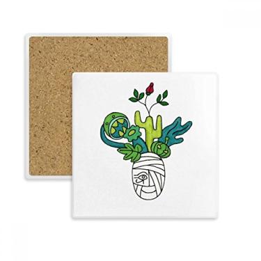 Imagem de Porta-copos quadrado Horus Botany Múmia Planta Cacto Porta-copos Porta-copos Pedra isolante