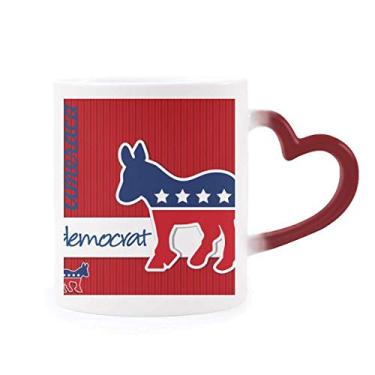 Imagem de America Burro Emblema Democrata Caneca sensível ao calor Caneca vermelha que muda de cor
