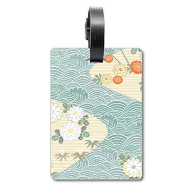 Imagem de Estampa de folhas de flores e ondas, bolsa japonesa, etiqueta de bagagem, etiqueta para guardar cartão