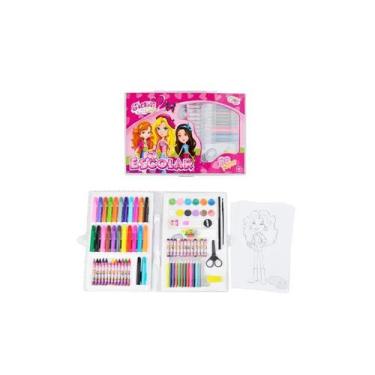 Estojo De Pintura Com 98 Peças Para Meninas Kit Escolar Rosa 98 Peças  Estojo Maleta Pintura Desenhar