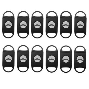 Imagem de Cortador de charuto Guilhotina de plástico preto aço inoxidável faca de charuto tesoura de lâmina dupla (12 pacotes)