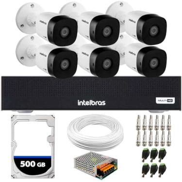 Imagem de Kit 6 Câmeras Intelbras VHD1230B G7 Multi-HD FULL HD 1080p Visão Noturna 30m Proteção IP67 + DVR MHDX 1108-C 8 Canais + HD 500GB