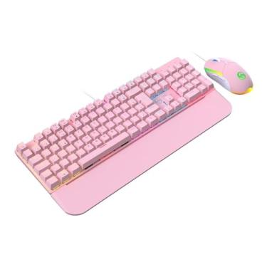 Imagem de Kit Teclado Mouse Mecânico Abnt2 Gamer Led Rgb Iluminado ROSA