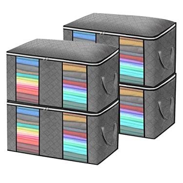 Imagem de Pacote organizador de saco de armazenamento de roupas dobrável de grande dade com janela transparente, alça reforçada, tecido grosso para edredons, cobertores, roupas de cama, roupas com zíper