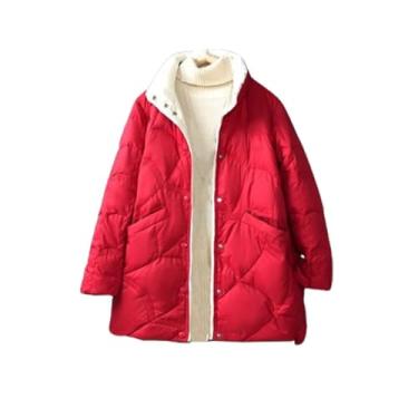 Imagem de Jaqueta feminina trilhas casacos finos roupas casuais agasalhos feminino cardigã inverno leve moda média gola alta, Vermelho, XXG