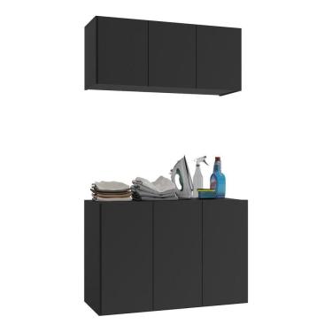 Imagem de Conjunto Lavanderia Suspenso Multiuso Armário Aéreo E Balcão Mp5049 Preto Preto