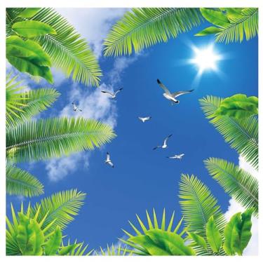 Imagem de TUYIFA Papel de parede 3d papel de parede céu azul folhas sala de estar quarto TV sofá fundo zênite mural de parede (138''x100''(350x256 cm), pano de seda)